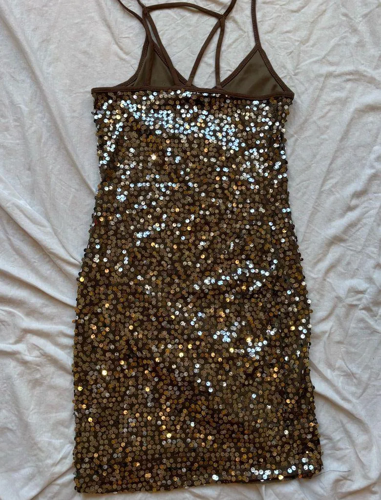 Charlotte Russe silver Brown Sequin embellished cage back  Mini Dress - Image 4