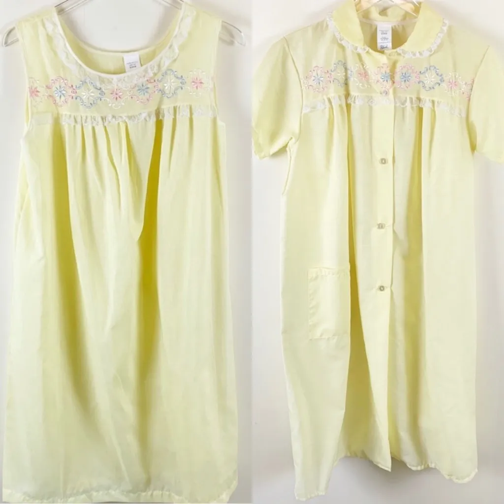 Philmaid Vintage Embroidered Sleep Set Yellow Size M - Image 2