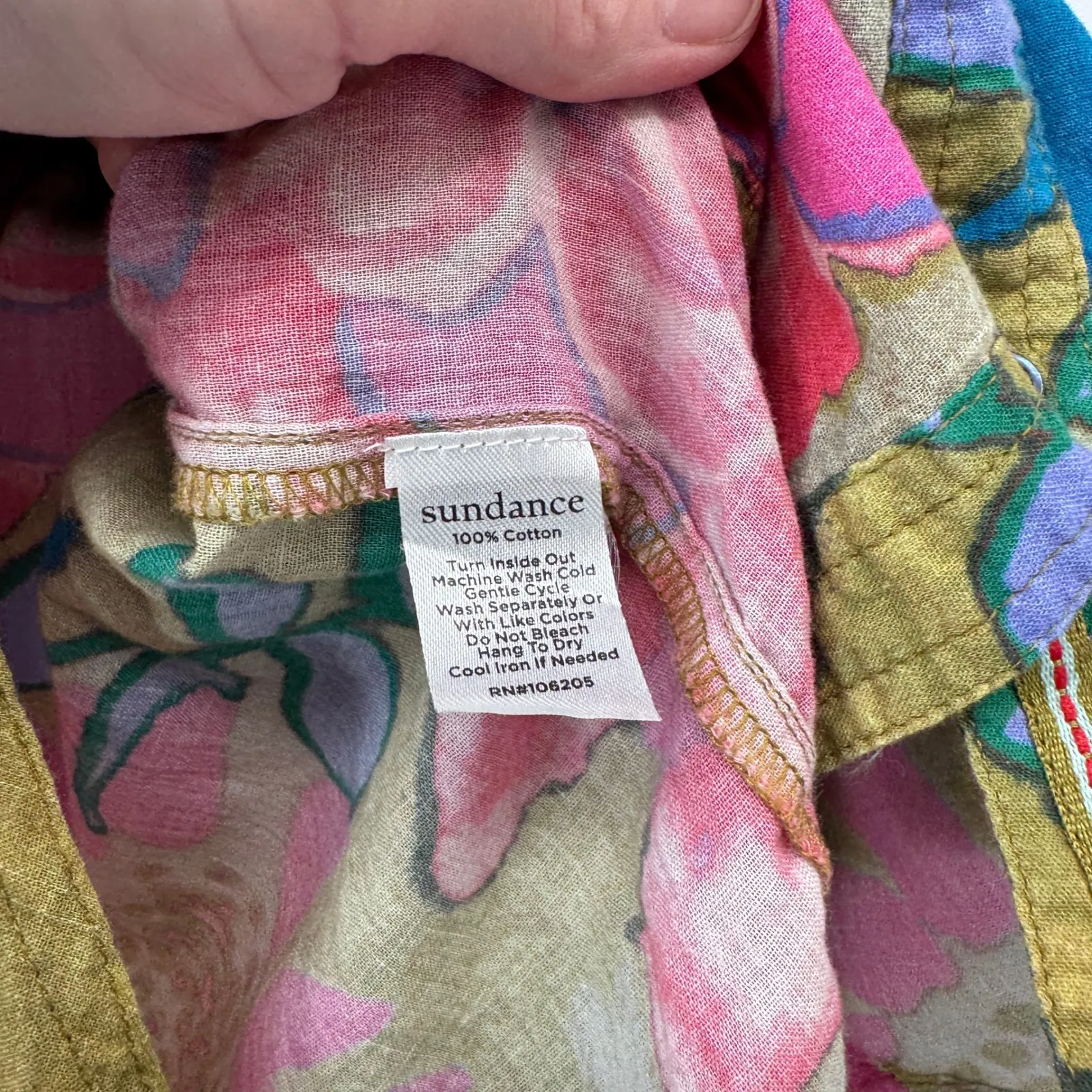 Sundance Button Down Shirt PXS Pink Green Cotton Abstract Floral Artsy - Image 5