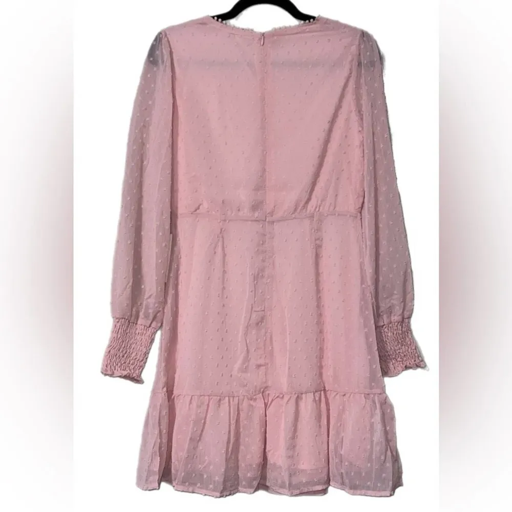 ANDREE BY UNIT small pink dress long sleeve lined raised all over dot pattern - Image 2