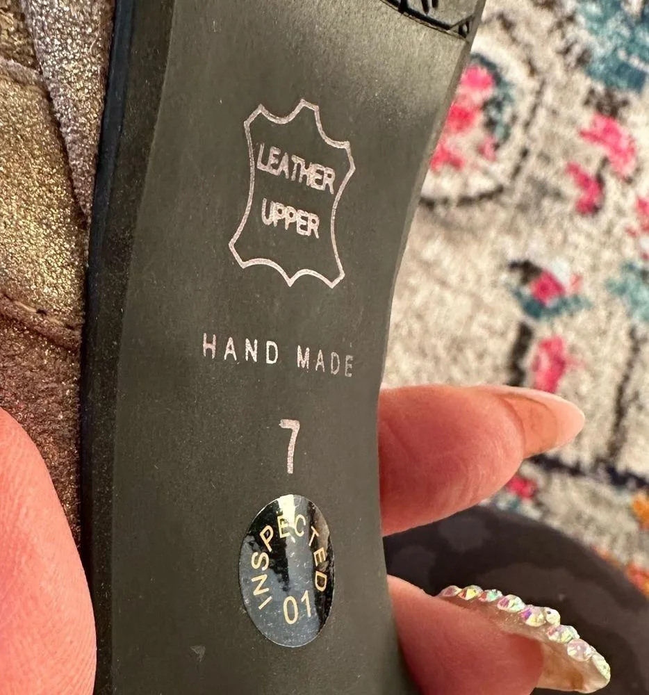 SACHA LONDON GOLDTONE METALLIC LEATHER ANKLE STRAP PLATFORM HAND MADE SHOES 7 Size undefined - Image 9