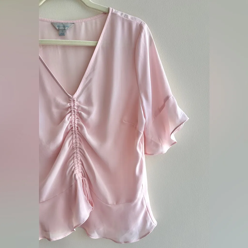 Belle Sky Ballerina Pink Ruched V-Neck Blouse, Size Medium - Image 4