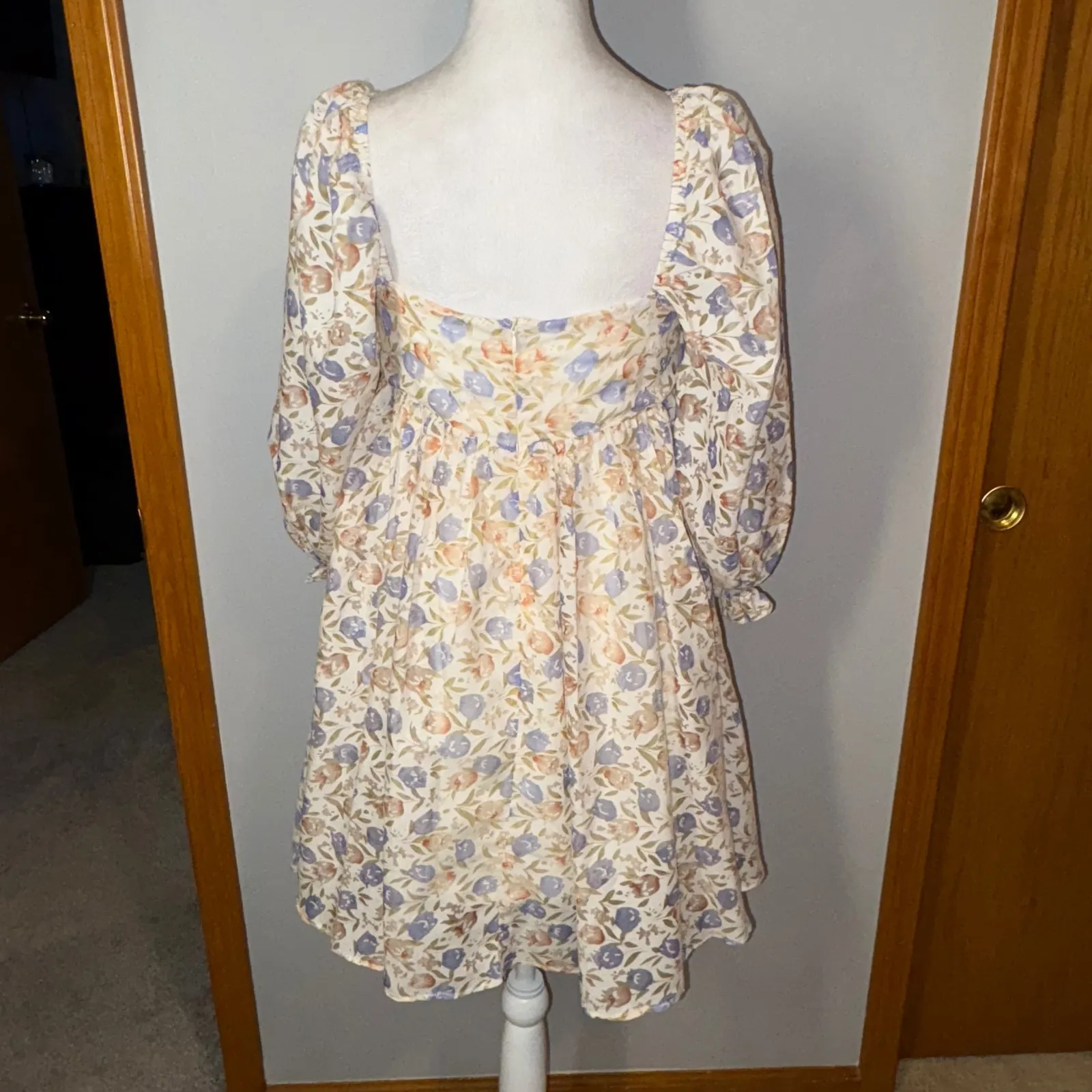 Storia Floral Mini Dress Cottagecore Square Neck Puff Sleeve‎ Casual babydoll - Image 3