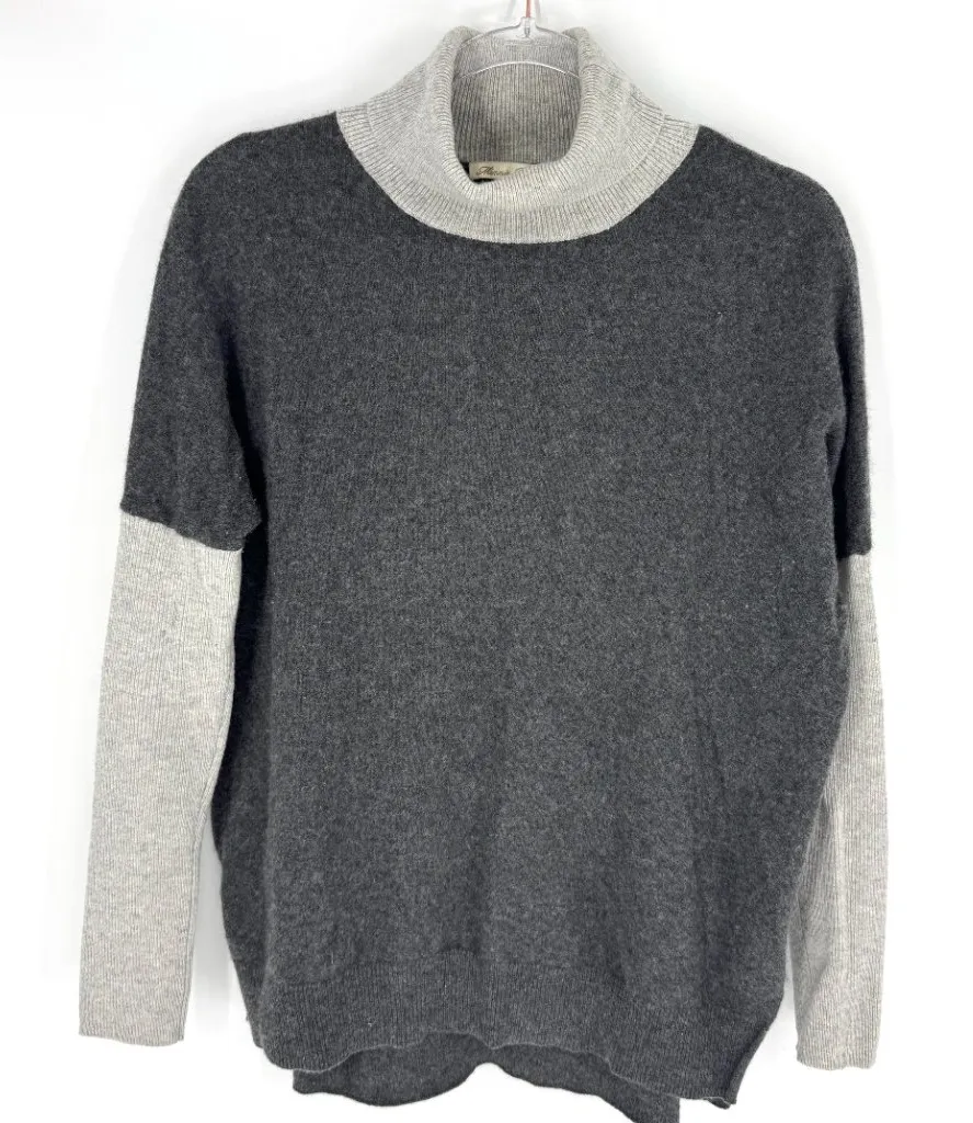 Minnie Rose Color Block Turtleneck Cashmere Sweater Dark Light Gray Combo XS/S - Image 1