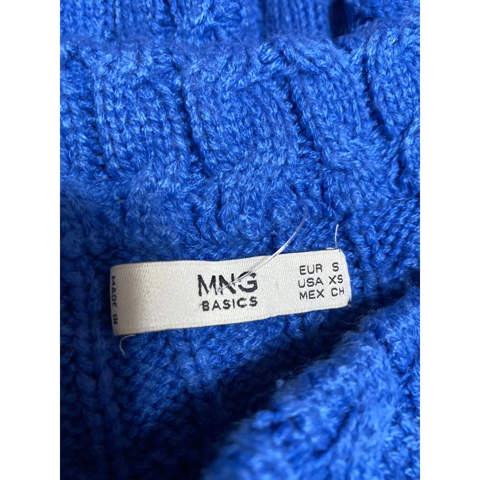 MNG Mango Blue Cable Knit Funnel Neck Long Sleeve Sweatshirt Sweater Top Size S - Image 3