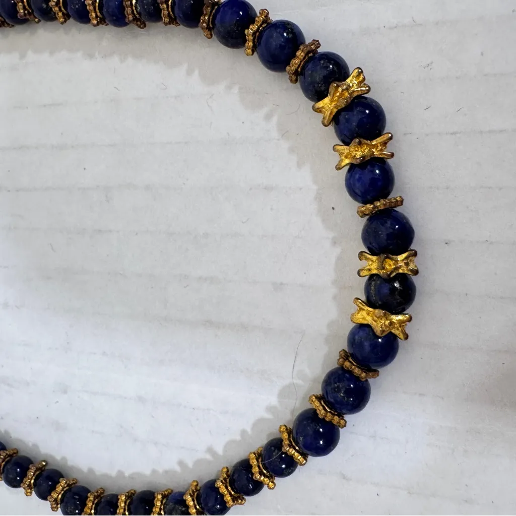Stauer Lapis Lazuli Beaded Gold Tone Set Necklace Bracelet Earrings Vintage Blue - Image 6