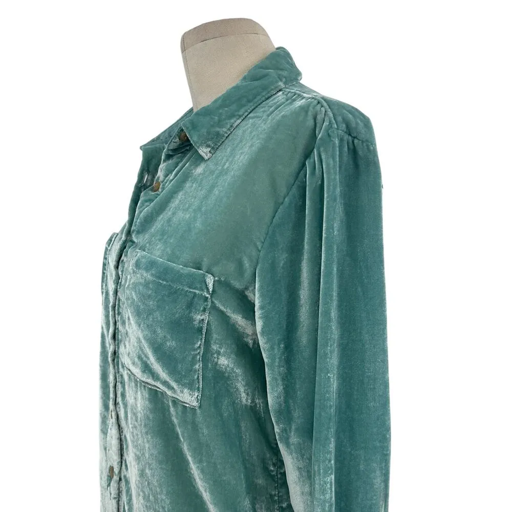 Anthropologie Pilcro Mara Relaxed Velvet Buttondown Top Teal‎ Blue Size US 2 - Image 7