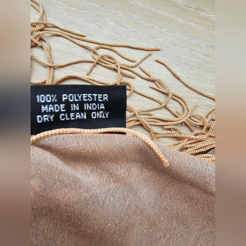 Cejon Taupe Wide Neck Scarf Wrap Sheer With Tassels Tan - Image 5