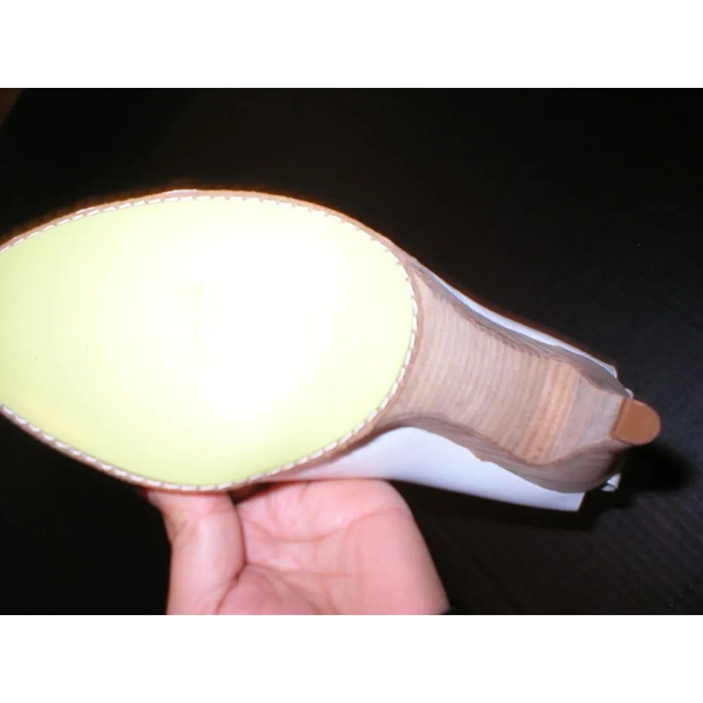 New Womens 41 10 Leopoldo Giordano Shoes White Leather Heels Italy NIB $498 Wood - Image 4