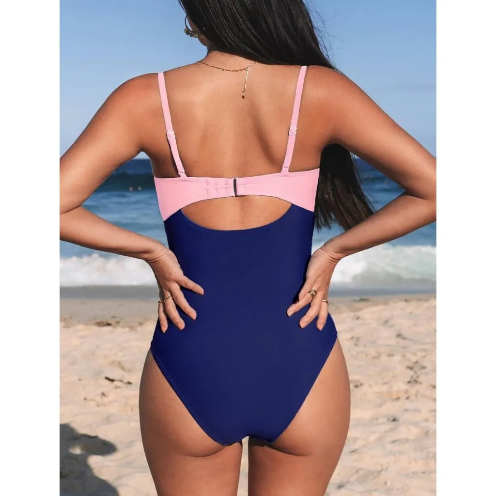 Cupshe Two Tone Cutout‎ One Piece Swimsuit Women's  XL Tummy Control Twisted NEW - Image 3