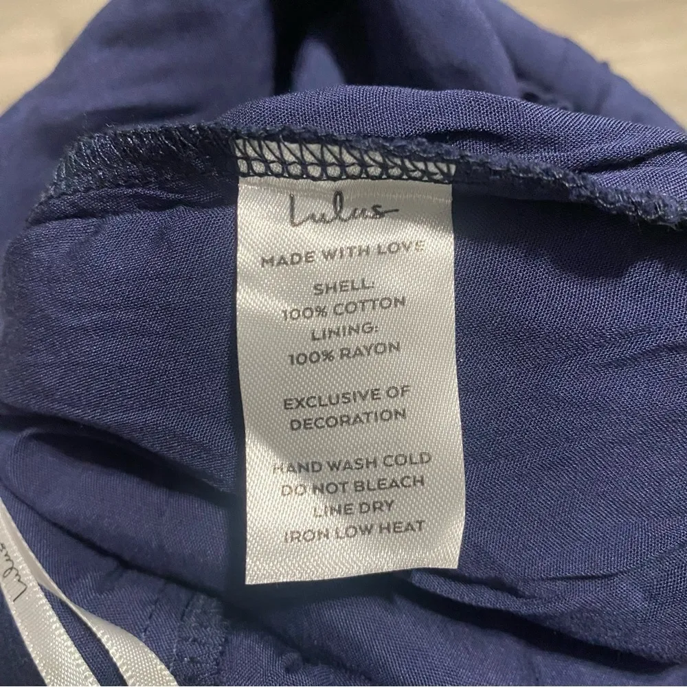 Lulus Navy Blue Holiday Sleeveless Trimmed Embroidered Asymmetric‎ Dress Sz M - Image 14