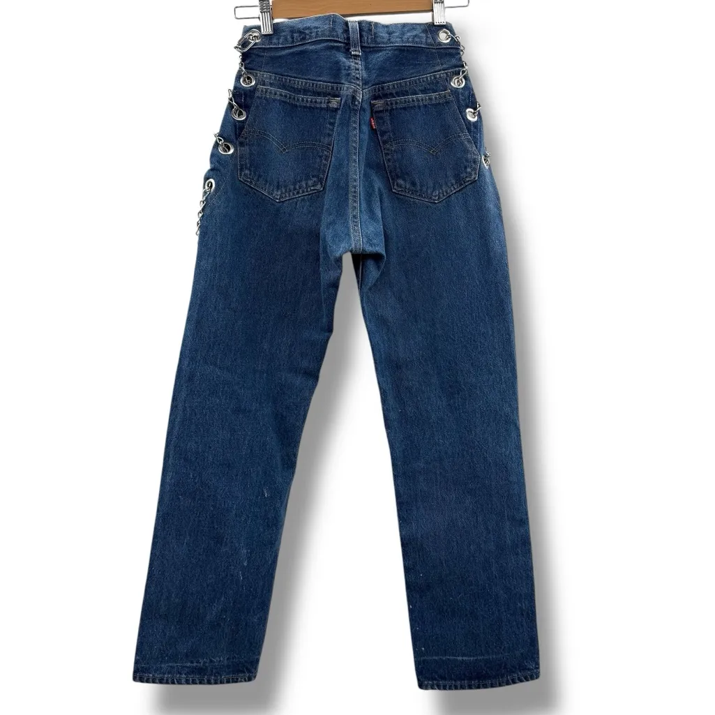 EB Denim Vintage‎ Chain Reworked Levi's High Rise Straight Leg Jeans Sz S NEW Blue - Image 6