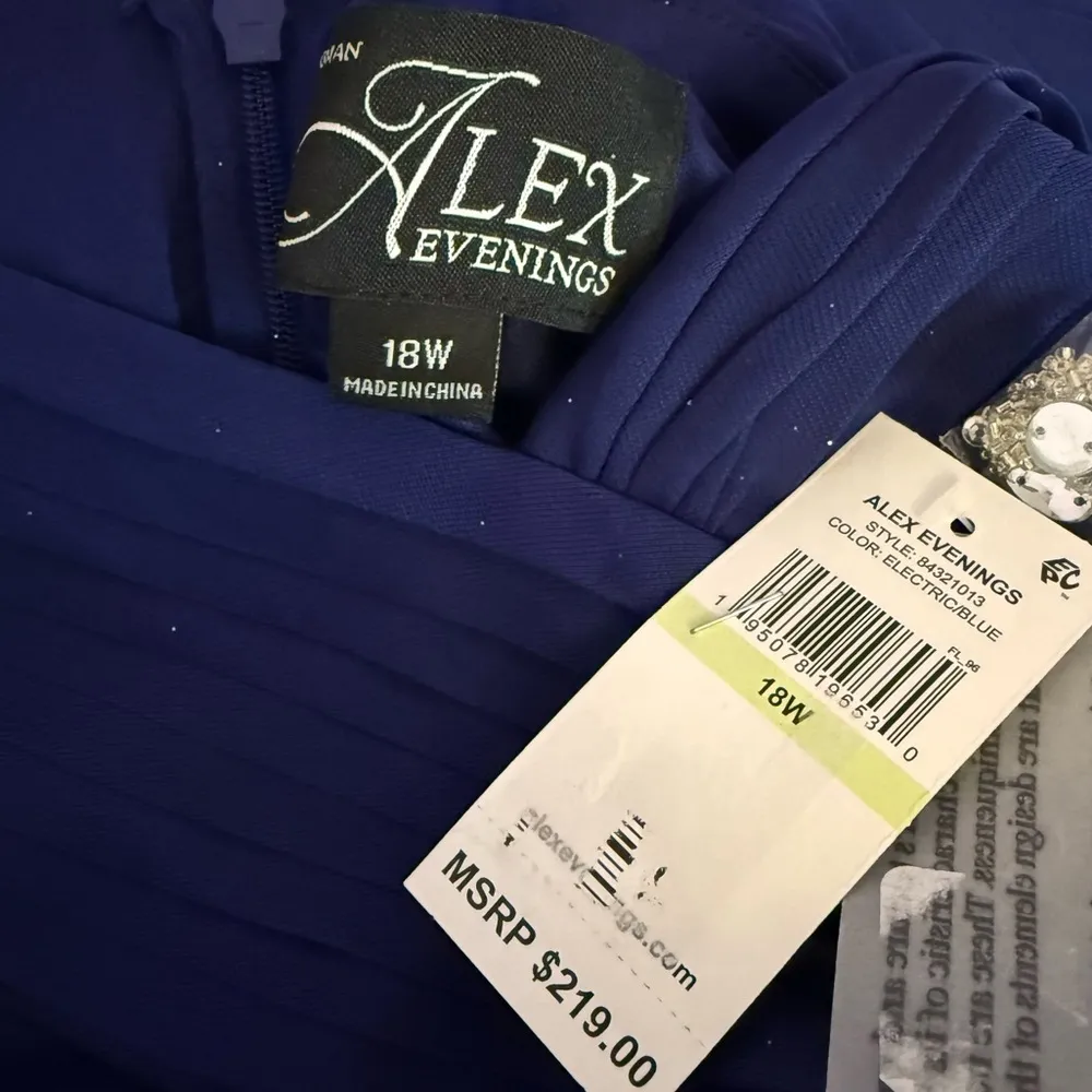 Alex Evenings Plus Size Portrait-Collar Side-Ruched A-Line Dress Blue Sz 18W - Image 7