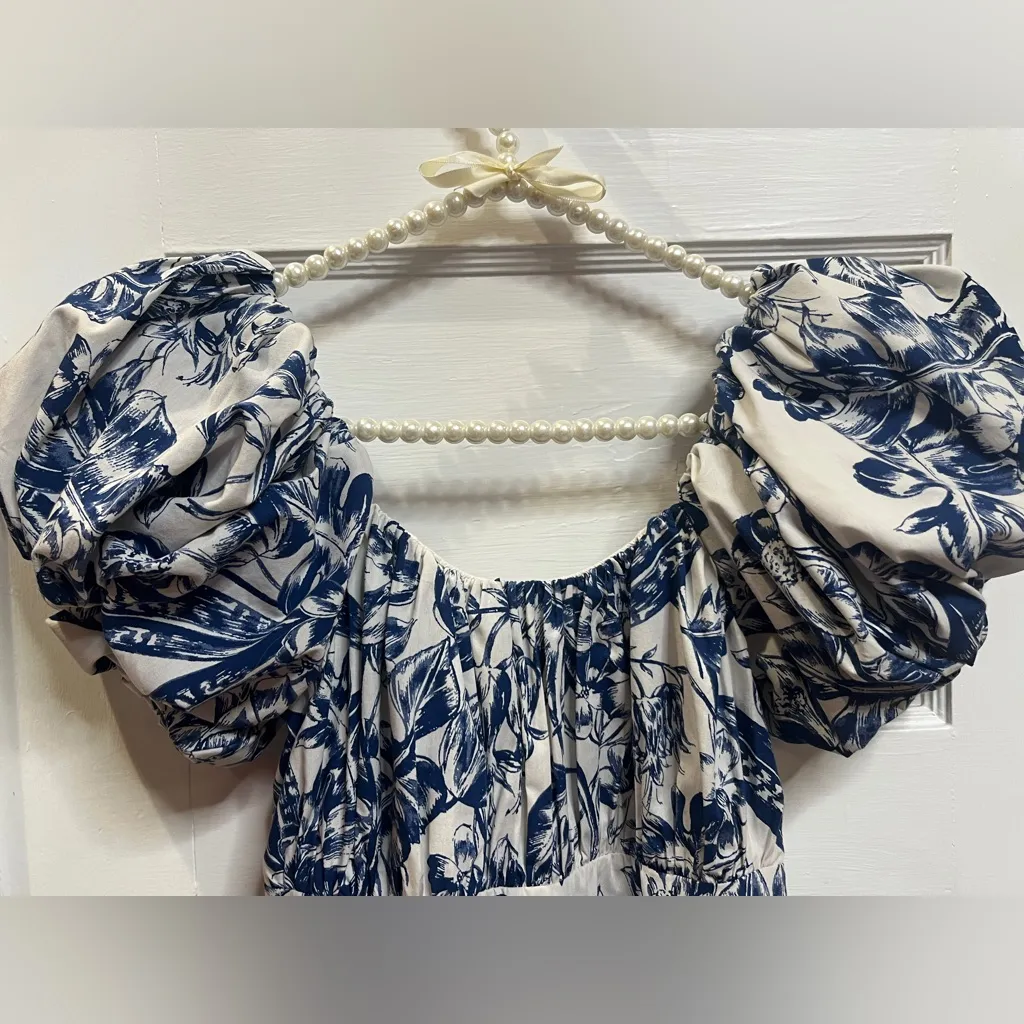 Abercrombie & Fitch The Emerson Poplin Puff Sleeve  Dress Blue White XS - Image 11