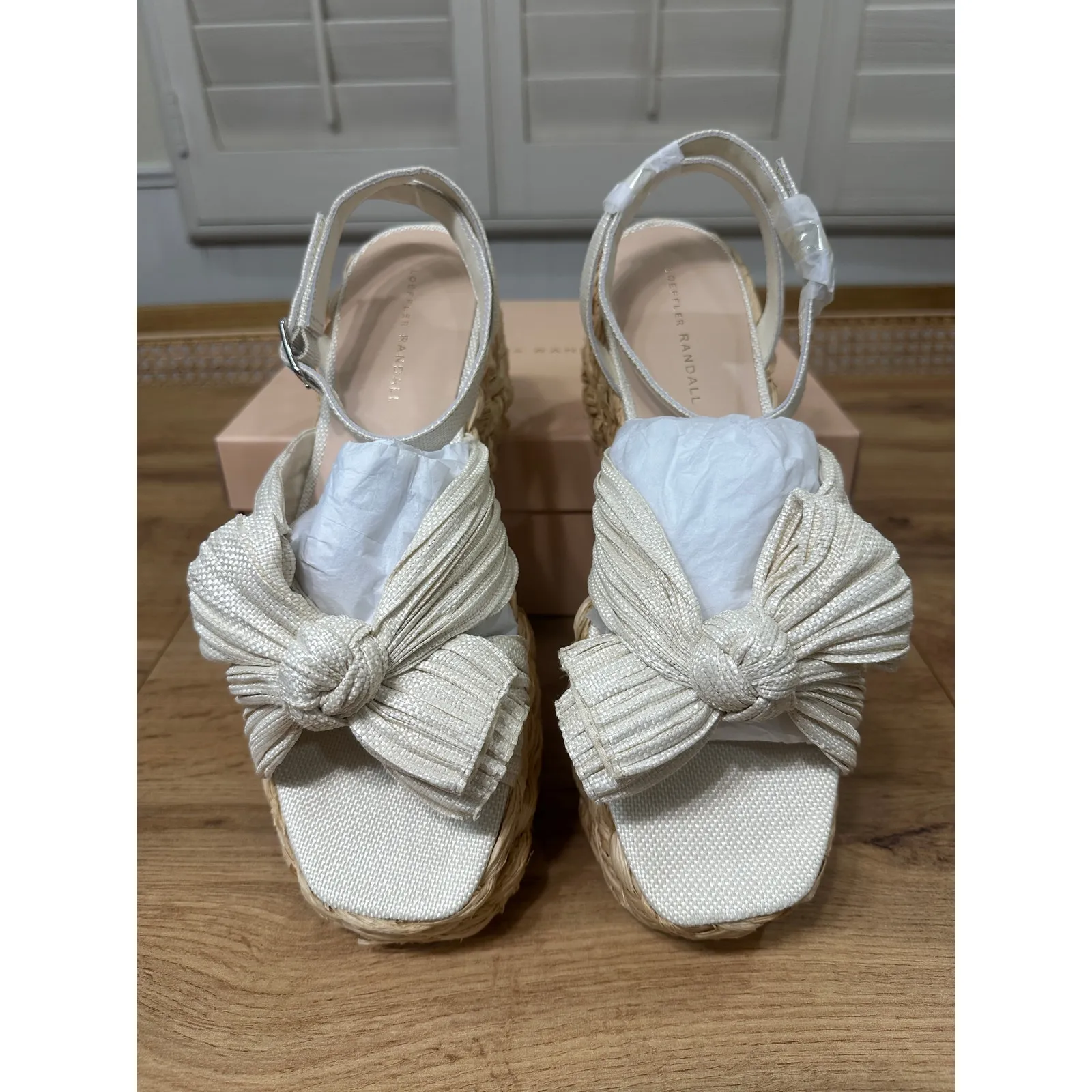 Loeffler Randall Gaby Pleated Bow Espadrille Platform Sandal White Size 11 NIB - Image 5