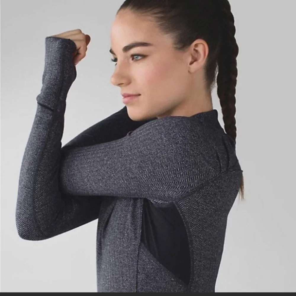 Lululemon Think Fast Long Sleeve Heathered Herringbone Heathered Black Size 4 - Image 11