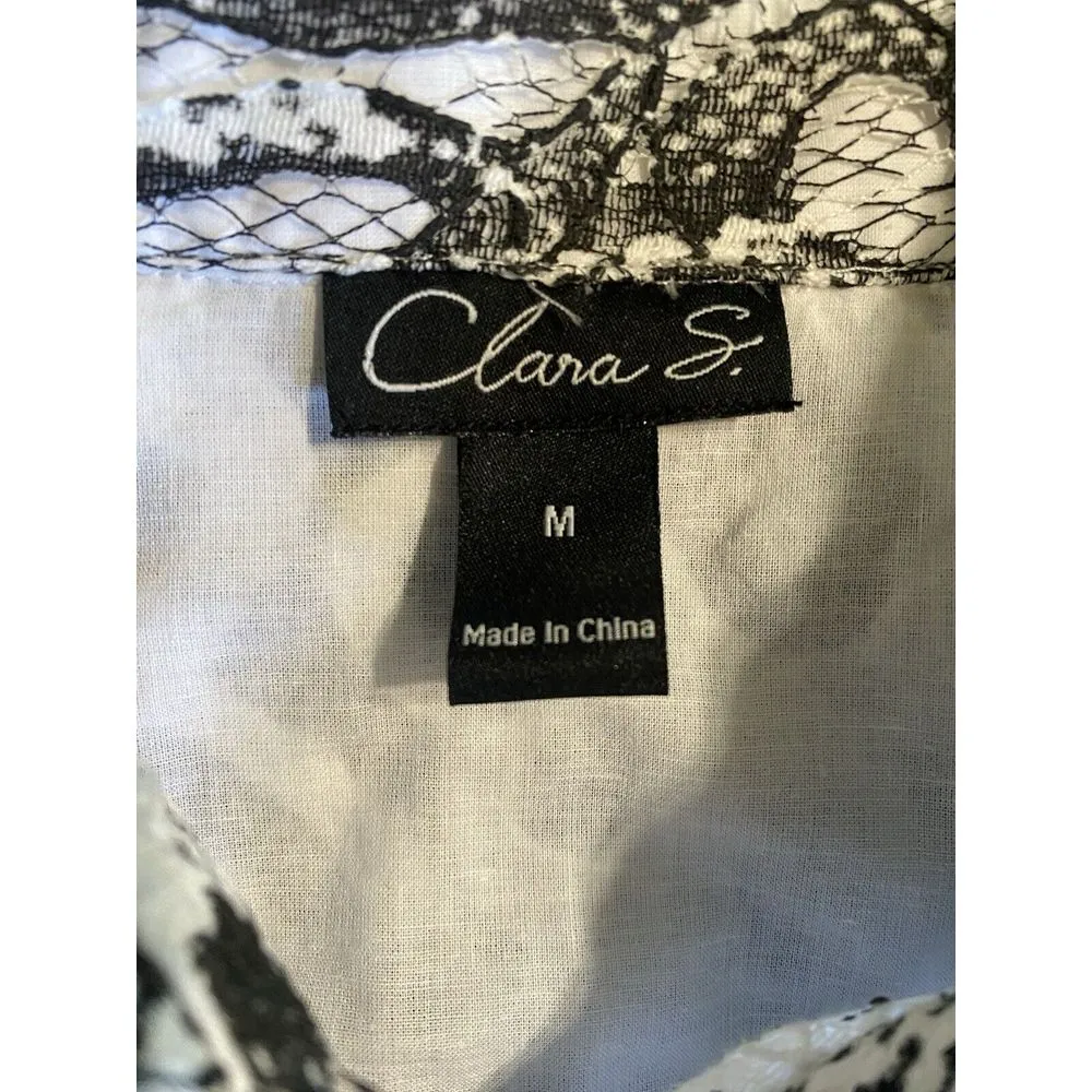 Clara S Black/White Lace Snake Print Shirt/Jacket Button Up Size M Lined Black Size M - Image 6