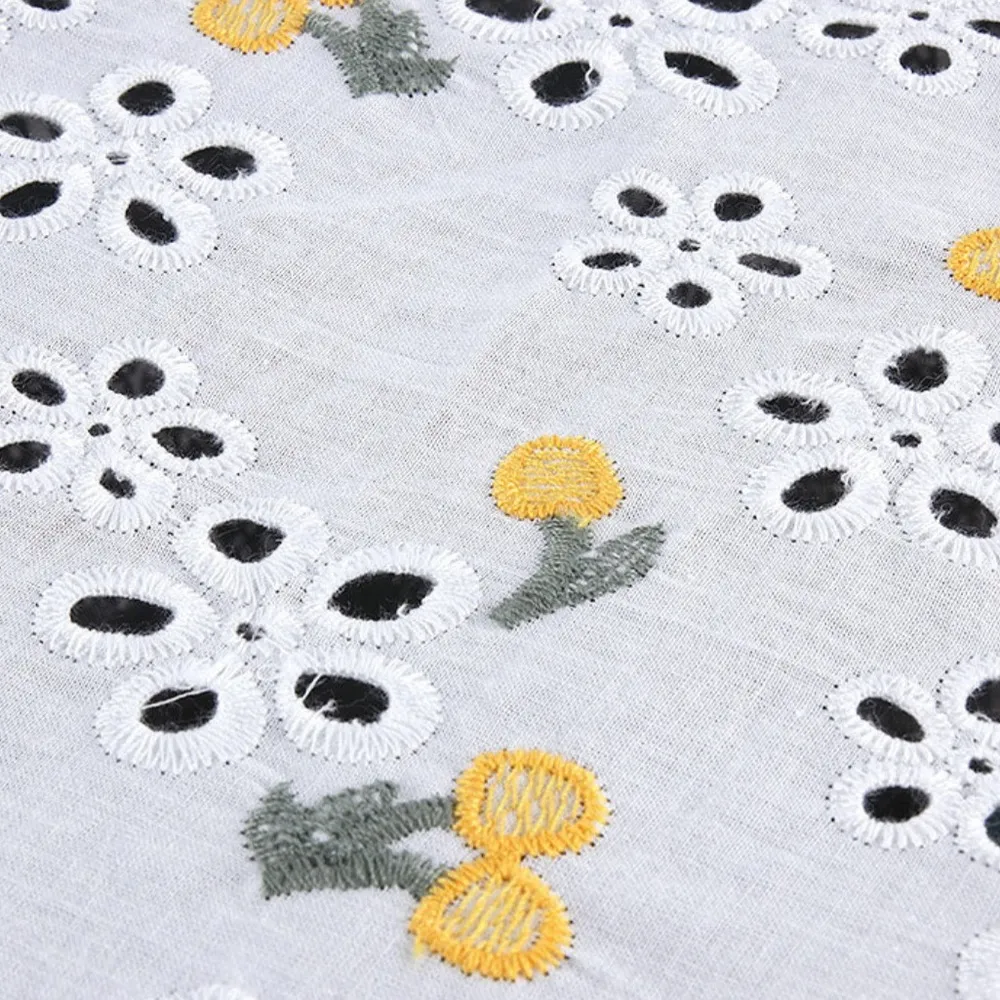 Eyelet Floral Embroidery Cotton Scarf White - Image 2