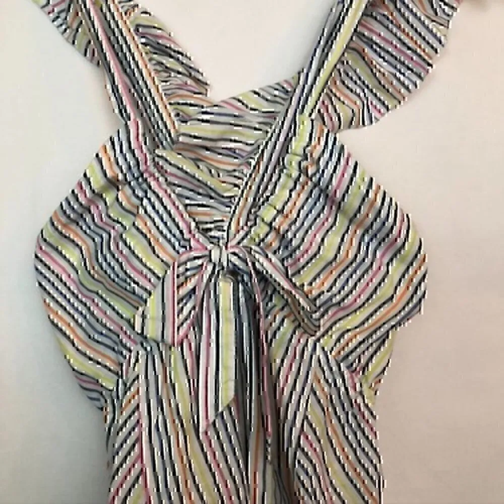 ELLAS MOSS Carol Ruffle Cap Sleeve Square Neck Top White Pink Blue Convertible XS - Image 6