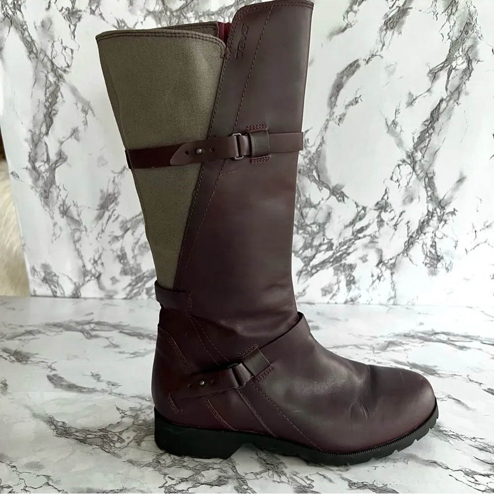 Teva De La Vina Riding Boots Oxblood Plum Waterproof Leather 6.5 - Image 12