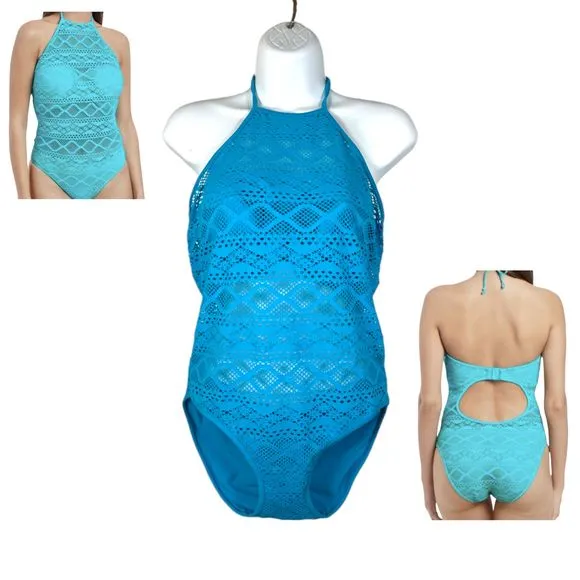 Freya Turquoise Blue Sundance Crochet Halter One Piece Monokini Size 32DD NEW Size M - Image 2