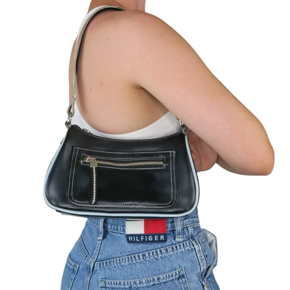 Vintage Y2K Black & Light Blue Mini Shoulder Bag Purse - Image 2