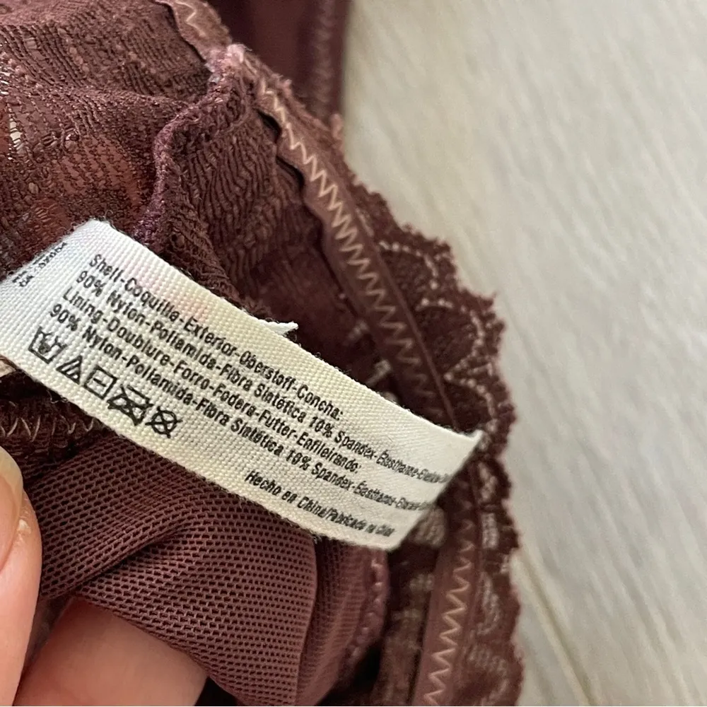 Free People Bralette lace plunge Brown (xsmall) feminine romantic layer lounge - Image 4