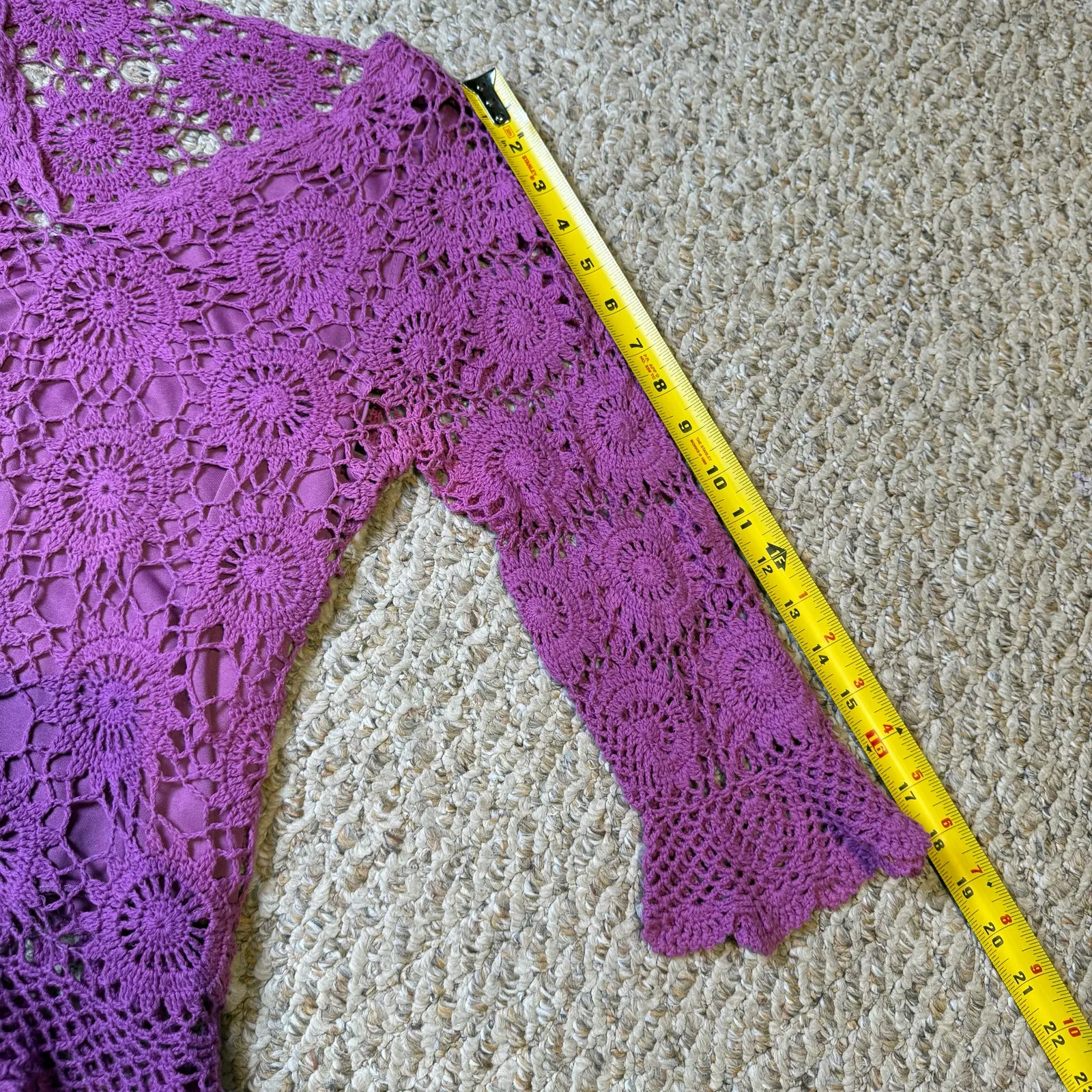 Vintage Y2K 90s Casual Purple Crochet Boho Indie Hippie Festival V Neck Top S/M - Image 5