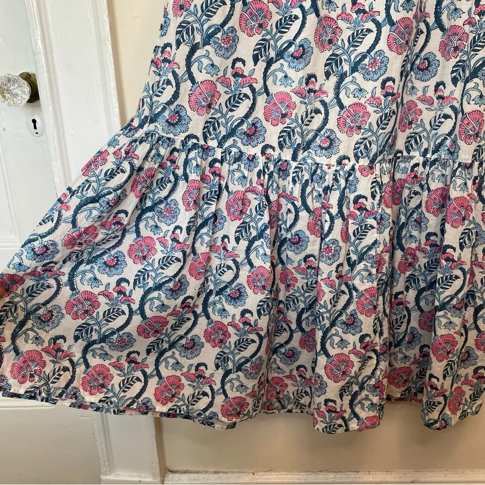 ANNA CATE Giselle Floral Block Print Ruffle Smocked Maxi Dress Blue/Pink Small Blue - Image 8