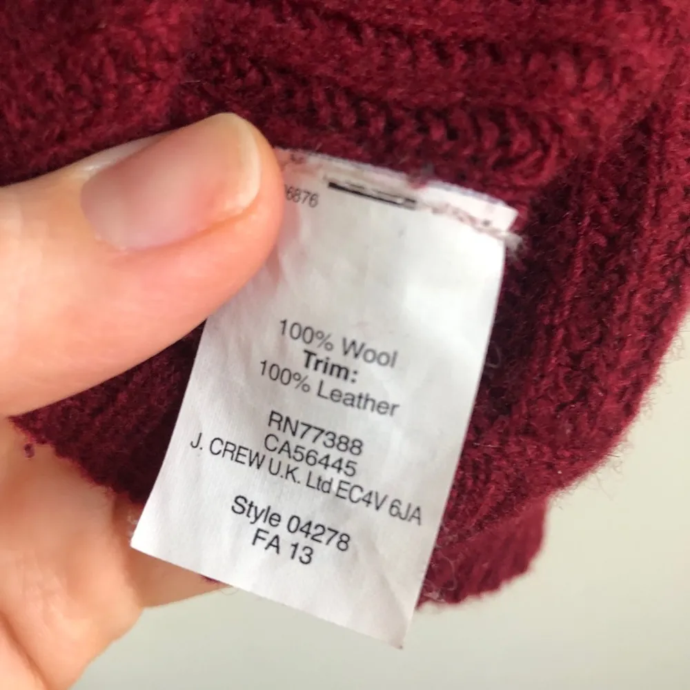 J.Crew  Cable Knit Crew Neck Wool Leather Patch Sweater Maroon Red Size Small - Image 7