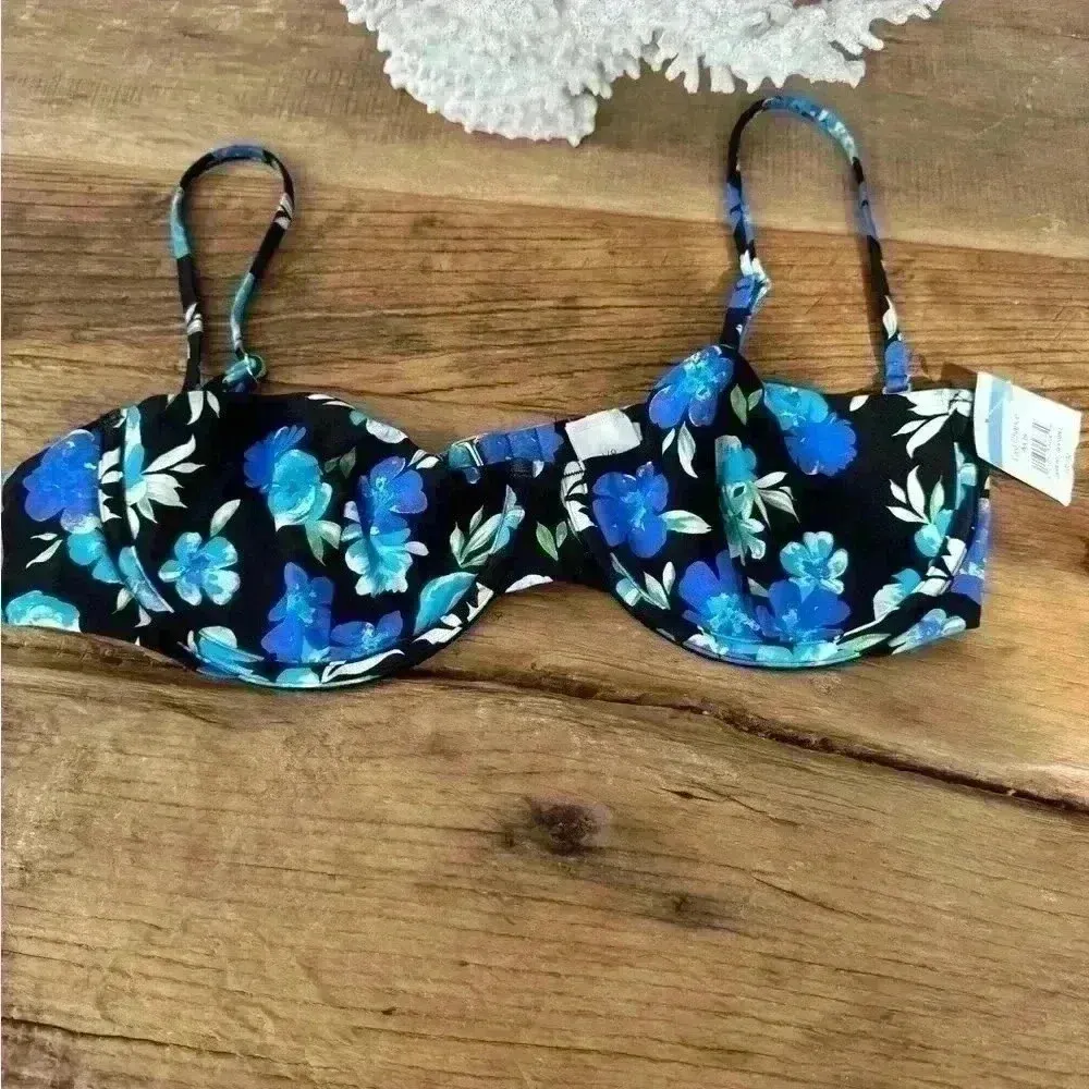 WeWoreWhat Balconette 90’s Floral Bikini Top ~ black floral ~ L ~ NEW! - Image 2