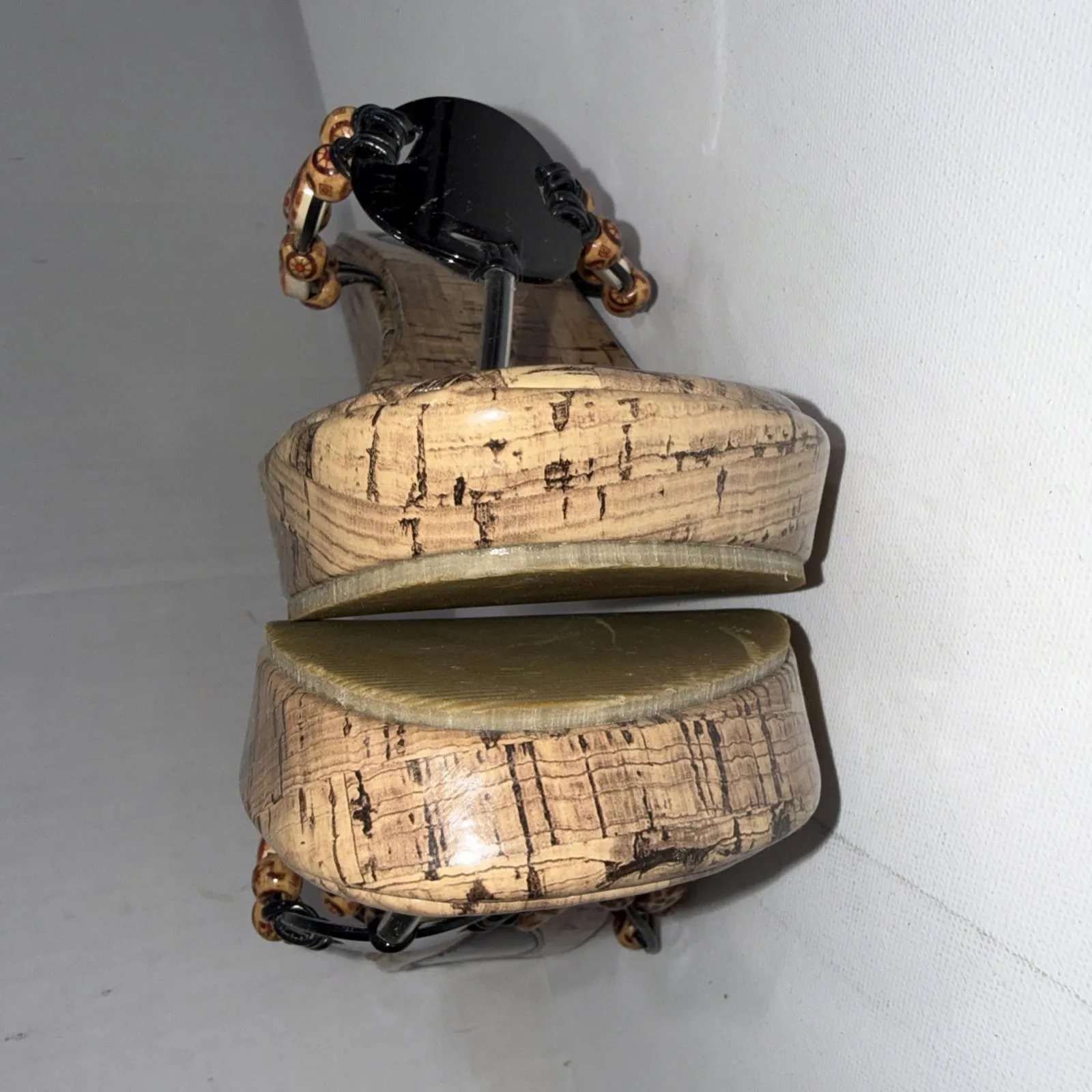 SandTracks Beach Beads Seashells Thongs Cork Wedge Women's Sandals 10 NEW Black - Image 9