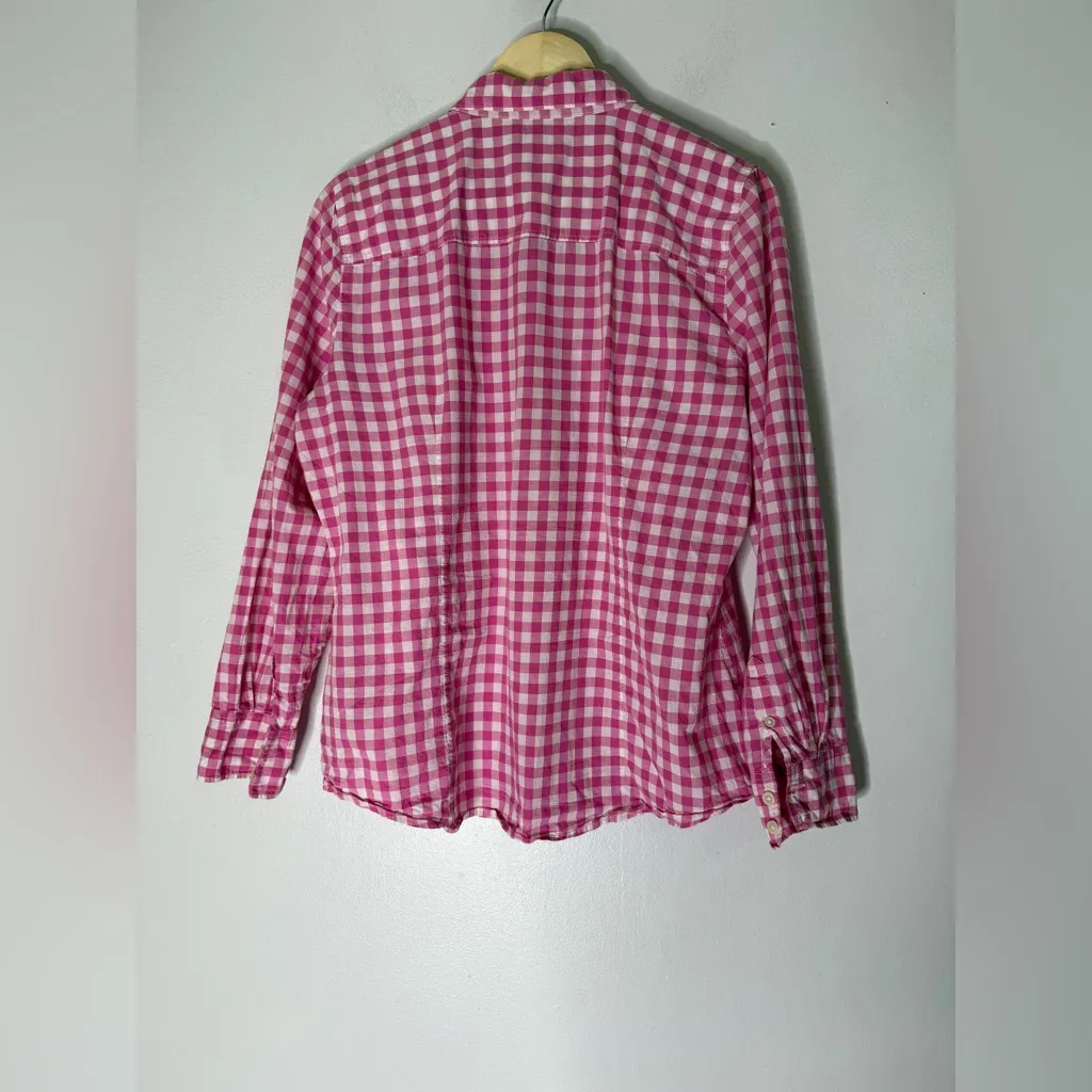 J Crew‎ Factory Pink White Check Gingham Collar Button Down XL - Image 2