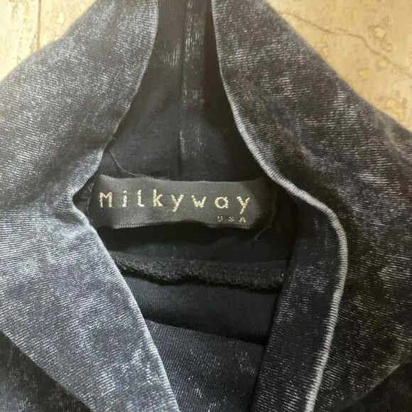 Milky Way Women Rustic Black Long Sleeve Cropped‎ Top High Neckline - Image 2