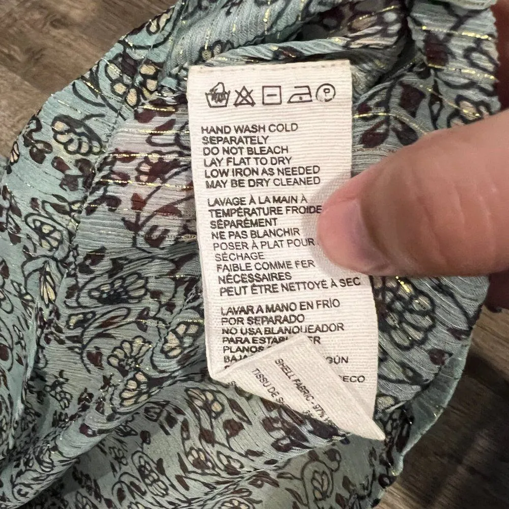 Cleobella Top Green Loretta Iris Blue Peasant Boho Metallic Chiffon XS - Image 7