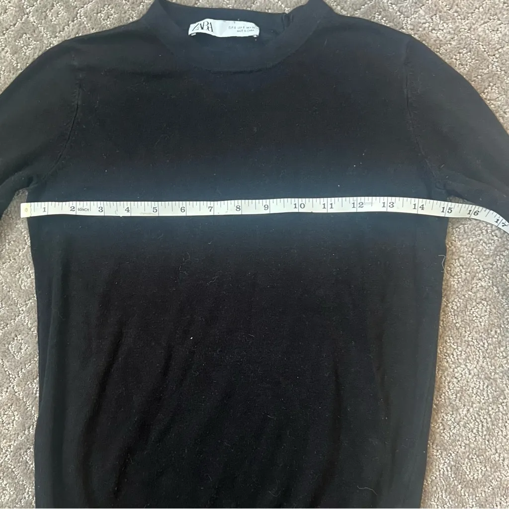 ZARA  Black Crew Neck Sweater With Button Cuff Detail Size Small - Image 7