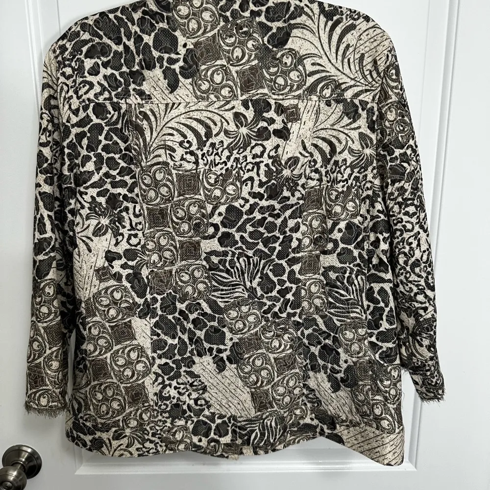 Multiples Polyester/Cotton Dark Green and Khaki Button Front Jacket Size Large - Image 2