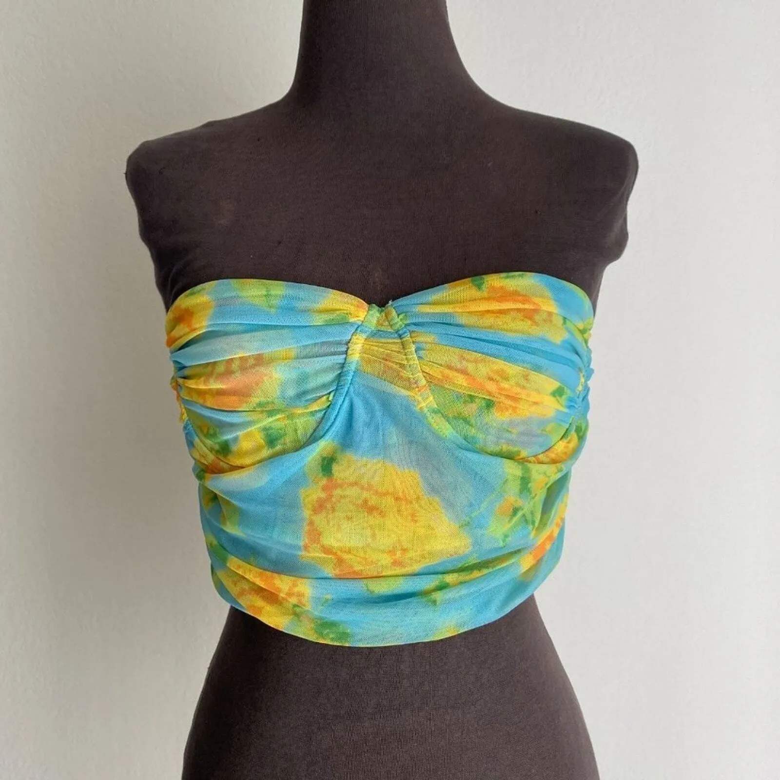 Zara sz M green yellow strapless floral corset crop top‎ NWT - Image 7
