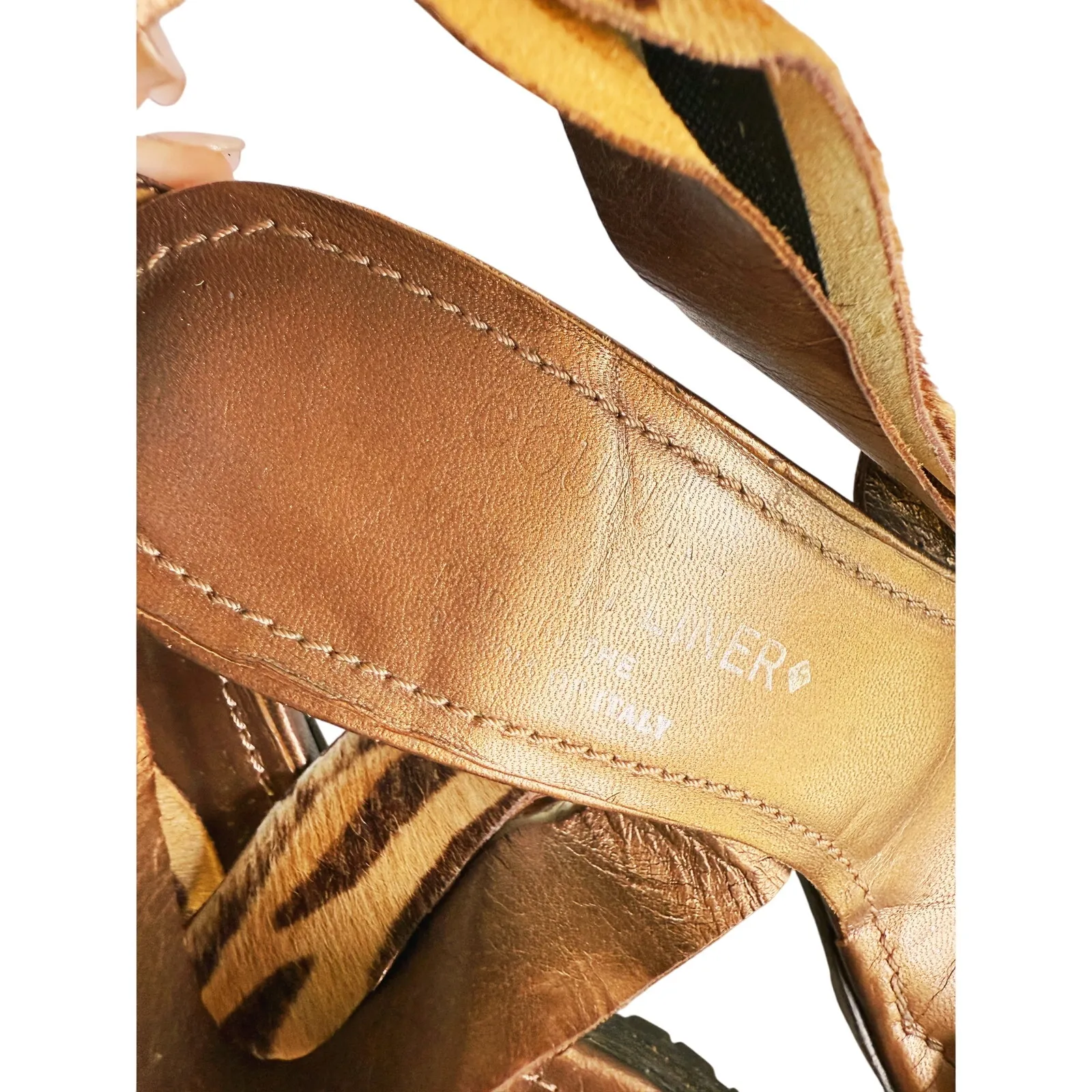 Donald J Pliner Panther Hair Calf Wrap Kitten Heel Buckle Sandal 6.5 Mobwife Brown - Image 6