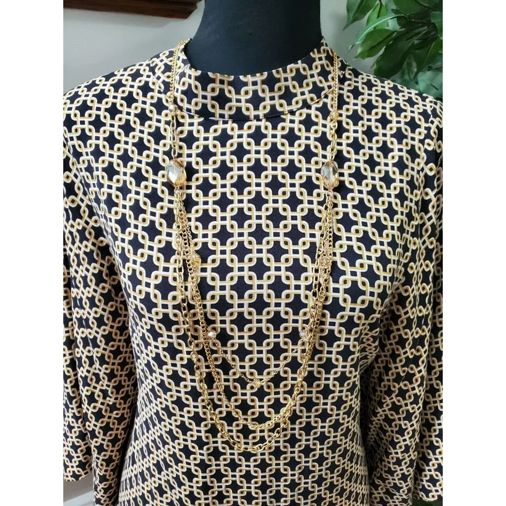 H&M Women's Multicolor Viscose Mock Neck Long Sleeve Knee Length Dress Size 6 - Image 2