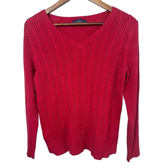 Karen Scott Women Medium Red Knit Sweater Academia Casual Eclectic Grandpa‎ - Image 2