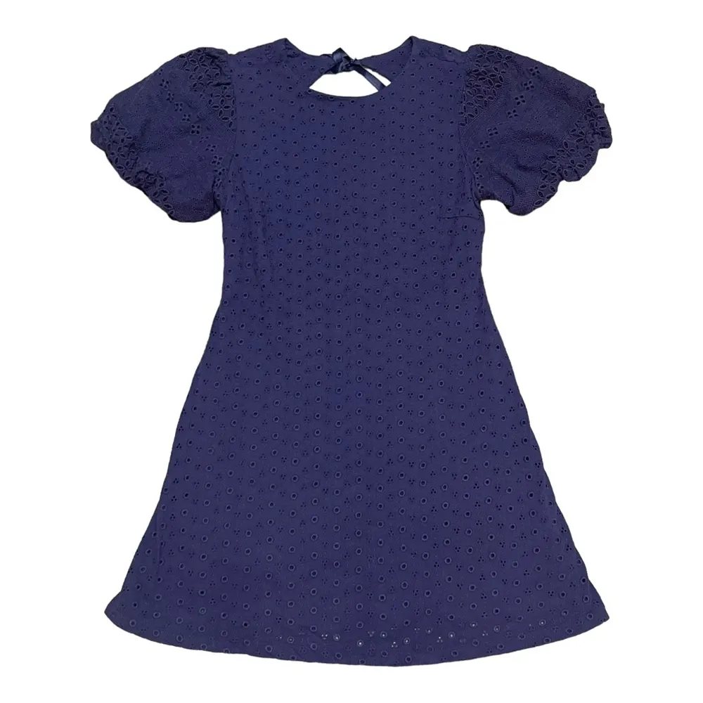 New Apricot Rose Puff Sleeve Eyelet Dress in Navy Size Large - Image 3