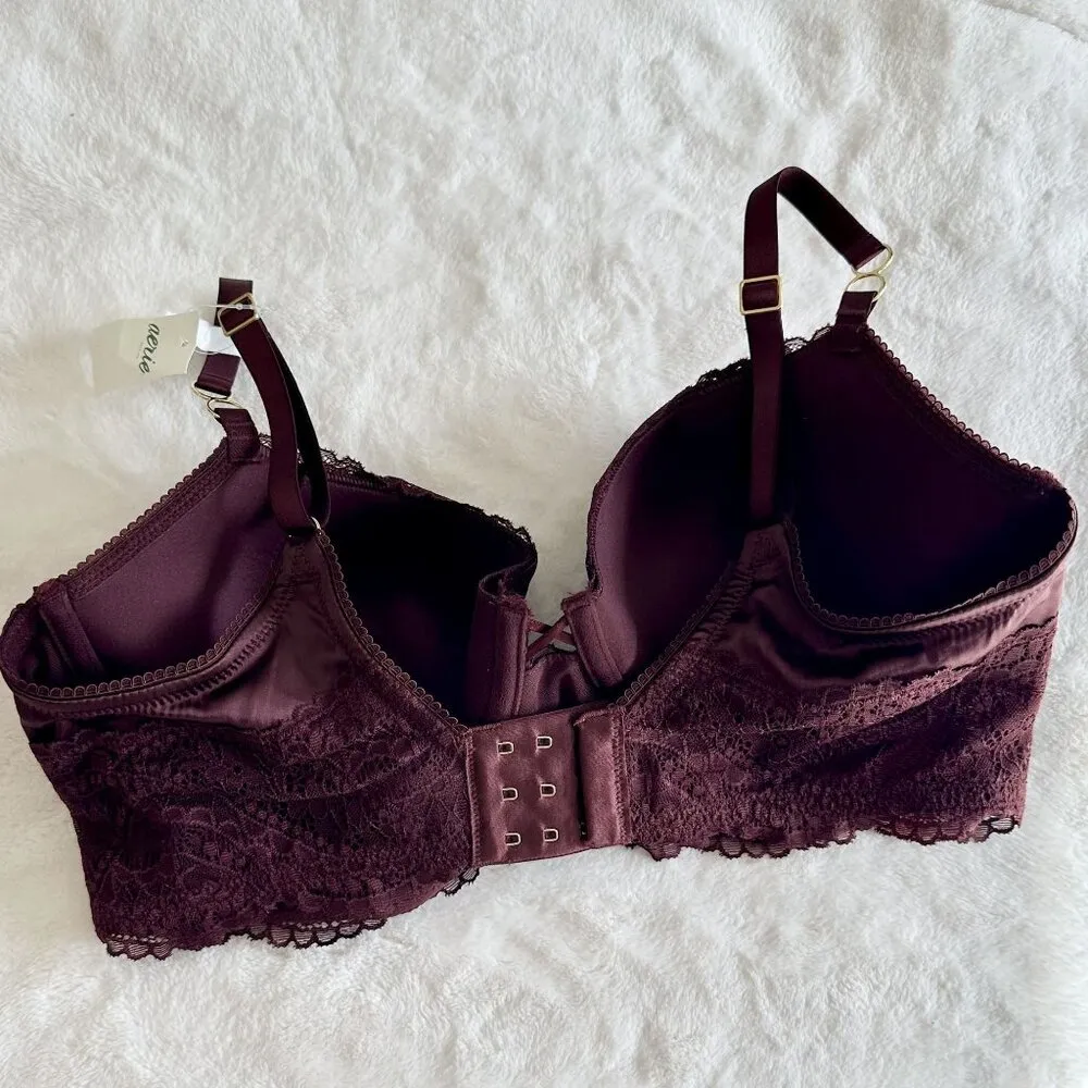 NWT Aerie Real Power Burgundy Floral Lace Balconette Bra - 34D - Image 6