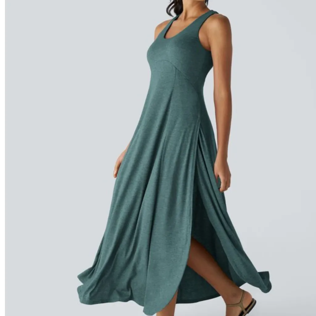 Halara U Neck Backless Split Flowy Maxi Casual Tank Dress Womens Medium - Image 3