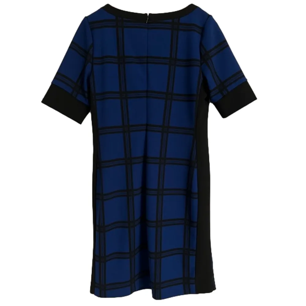 Alfani Women’s Blue & Black Large Check Patterned Dress with Short Sleeves. Sz 8 - Image 2