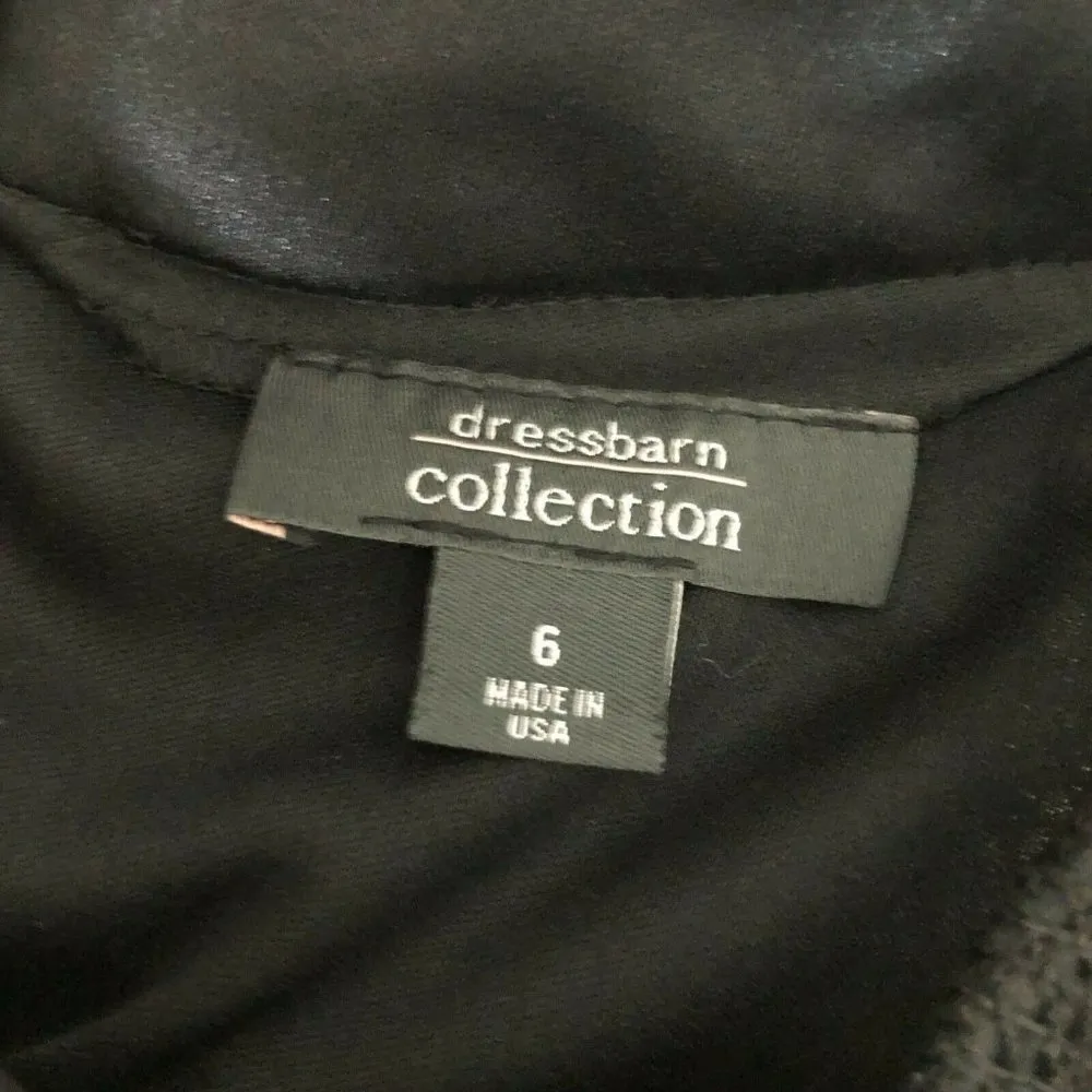 Dressbarn Collection Shift Dress Lace Overlay Sleeveless Fringe Black Size 6 - Image 3