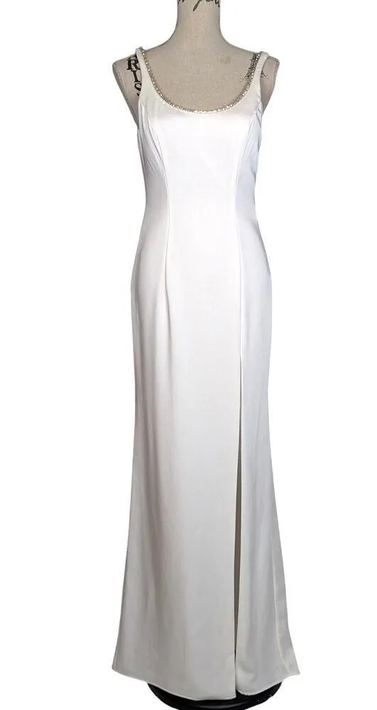 Ieena for Mac Duggal Sleeveless Crystal Scoop Neck Formal Wedding Dress White 2 - Image 3