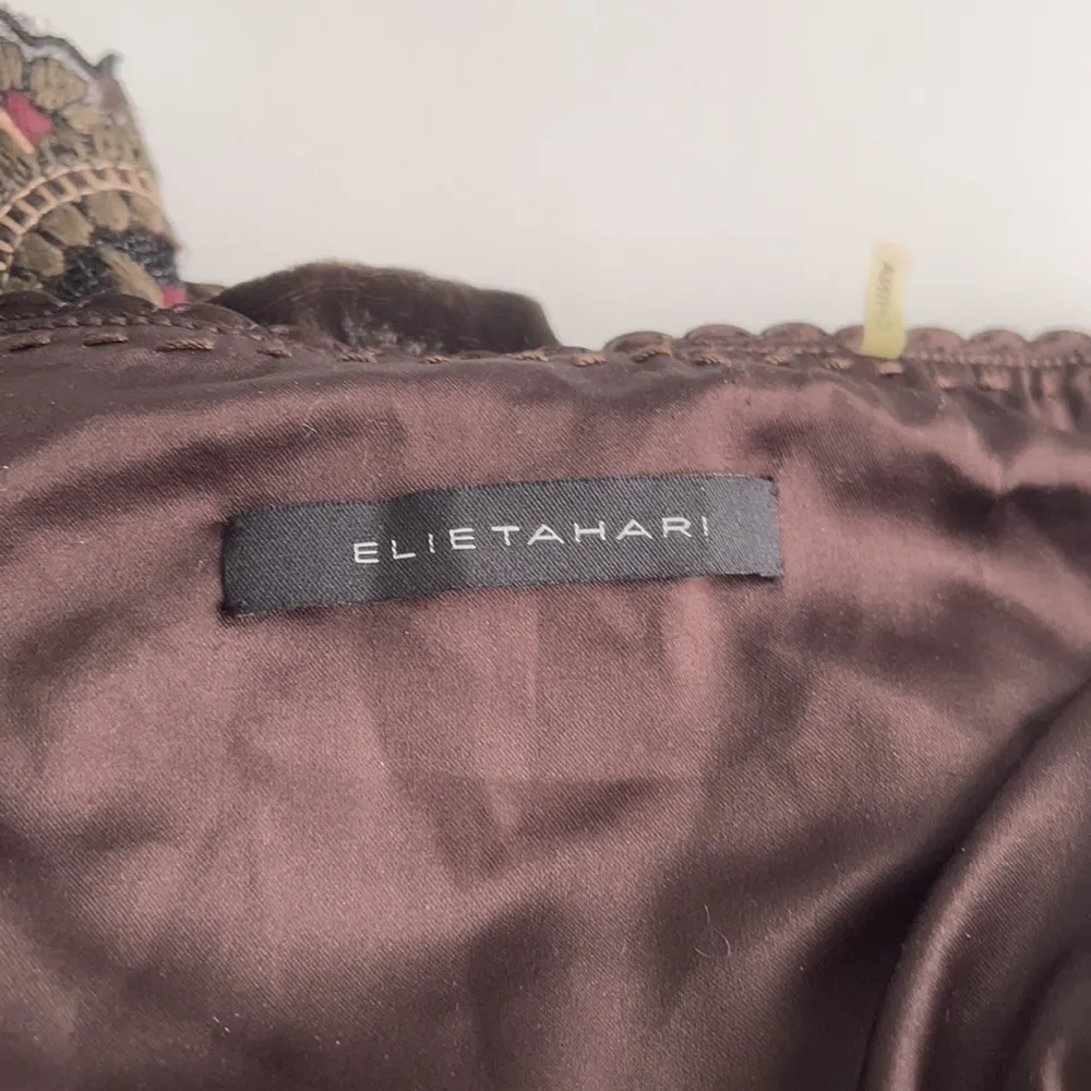 Elie Tahari Brown Crushed velvet Embroidered Skirt - Image 3