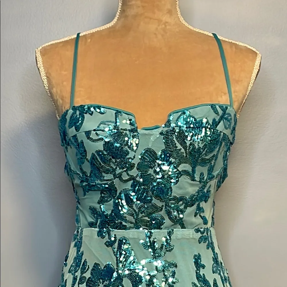 Faeriesty Spaghetti Strap Back Lace Up Sequin Women’s Dress Size Medium … Green - Image 3