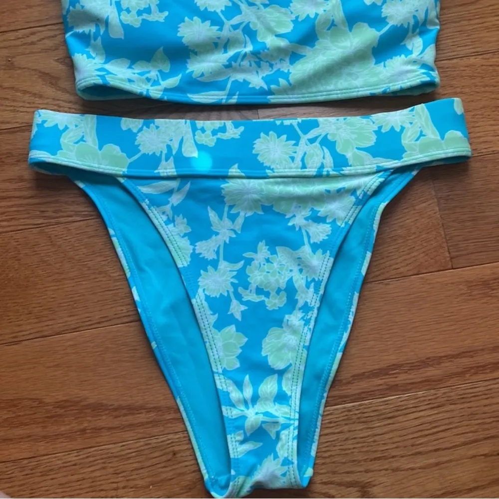 Forever 21 Teal and Green Floral Print High Waist Bikini Set - Image 3